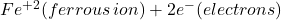 Fe^{+2} (ferrous \, ion) + 2e^{-}(electrons)