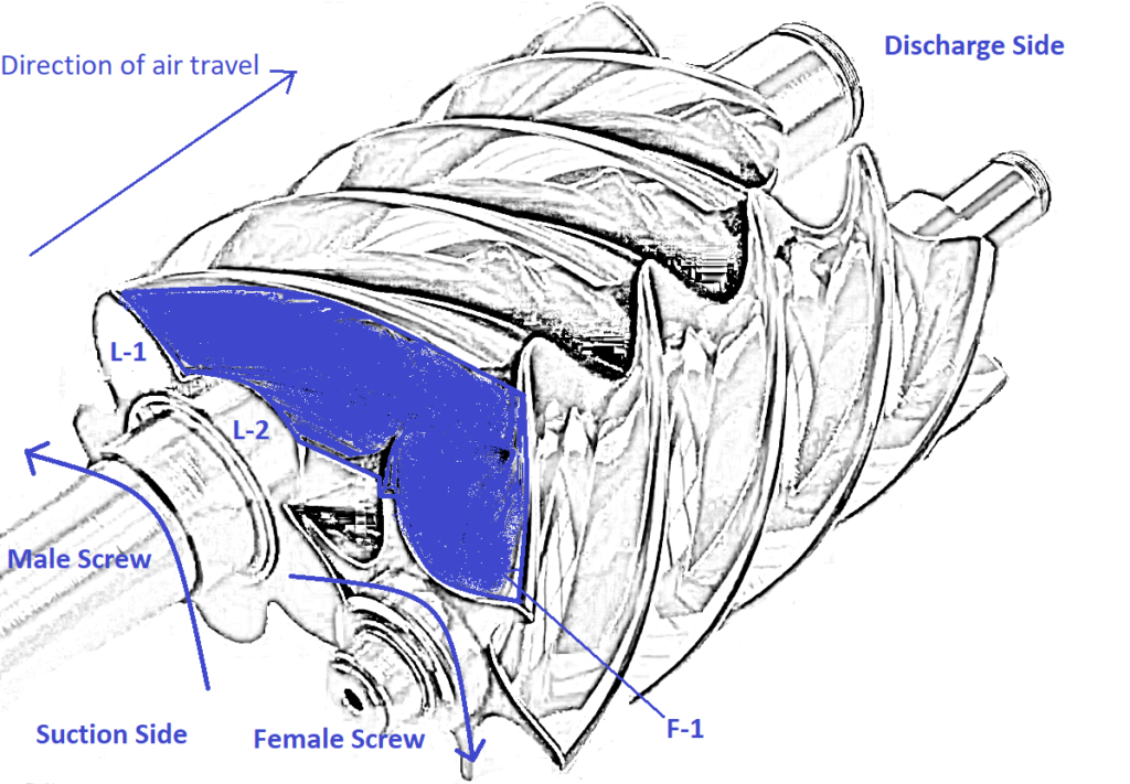 Figure 4 Filling of AirGas in the Flute and Between Lobes of Twin Screw Compressor